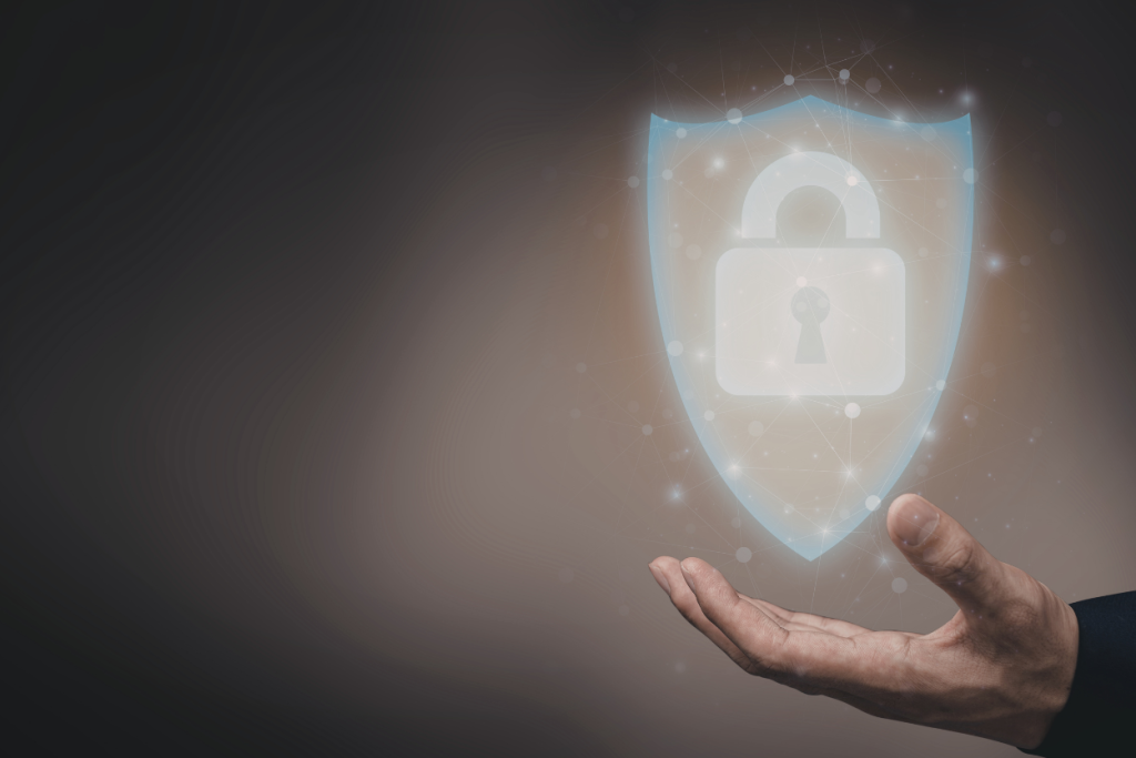 Security shield hologram above hand